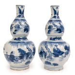 Pair Of Chinese Blue And White Double Gourd Vases