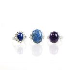 Three Crystal And Star Sapphire,Lapls Rings