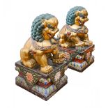 PAIR OF PAINTED GILT WOOD FOO LIONS