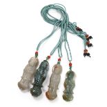 Group Of 4 Jade / Varied Stone Guan Yin Pendants