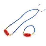 LAPIS LAZULI AND CORAL NECKLACE AND BRACELET