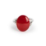 NATURAL RED AKA CORAL AND DIAMOND RING