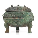 Chinese Bronze Tripod Lidded Vessle