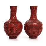PAIR OF CINNABAR LACQUER VASE