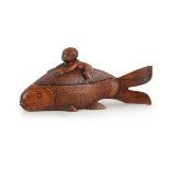 WOOD CARVED BOY RIDING LARGE CARP BOX