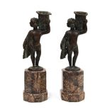 PAIR OF BRONZE AND MARBLE FIGURAL CANDELABRA