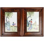 PAIR OF PORCELAIN FRAMED FIGURAL TILES