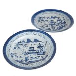 PAIR OF BLUE AND WHITE PLATES