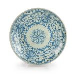 A CHINESE BLUE AND WHITE LOTUS PLATE