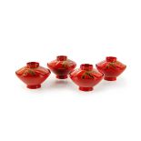 JAPANESE RED LACQUER BOWL SET OF 4