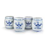 SET OF FOUR BLUE AND WHITE PORCELAIN STOOLS
