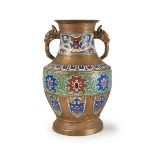 A CHINESE CLOISONNE BEAST HANDLE VASE