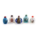 GROUP OF REVERSE PAINTED SNUFF BOTTLES