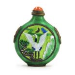 GREEN ENAMELED CRANE SNUFF BOTTLE