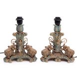 Pair Of Bronze Elephant Lamps