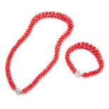 CORAL BEAD NECKLACE AND BRACELET