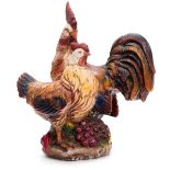 CERAMIC PAINTED ROOSTER AND HEN STATUE