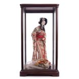 LARGE JAPANESE GEISHA DOLL IN GLASS CASE