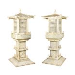 PAIR OF CARVED BONE VENEER LANTERNS