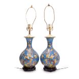PAIR OF CHINESE BLUE CLOISONNE LAMPS