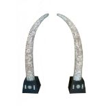 LARGE PAIR OF CARVED BONE VENEER TUSKS