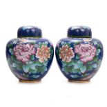 PAIR OF CHINESE BLUE CLOISONNE JARS