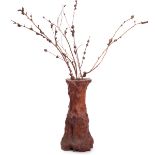 BURL WOOD TRUNK CARVED VASE