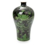 Chinese noire green dragon vase
