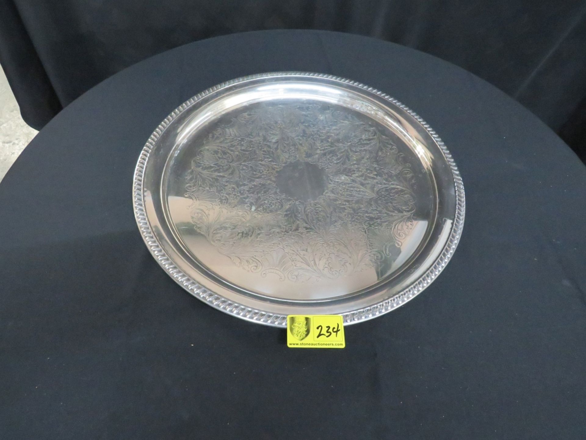 Round Tray 19" Banded Silver Plate