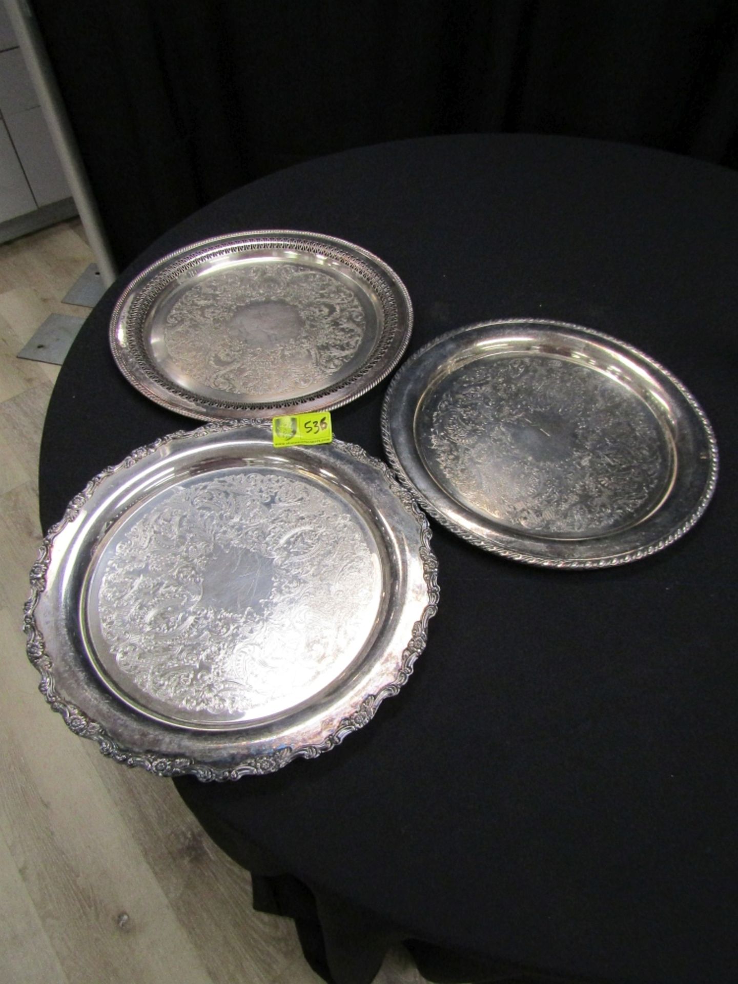 MISC PATTERNED 15' ROUND SILVER TRAYS