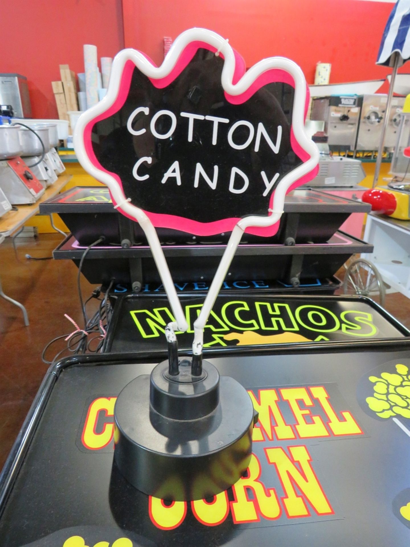 Misc Signs including LED Open (19"x 10") & 15" Cotton Candy Stand-up Sign