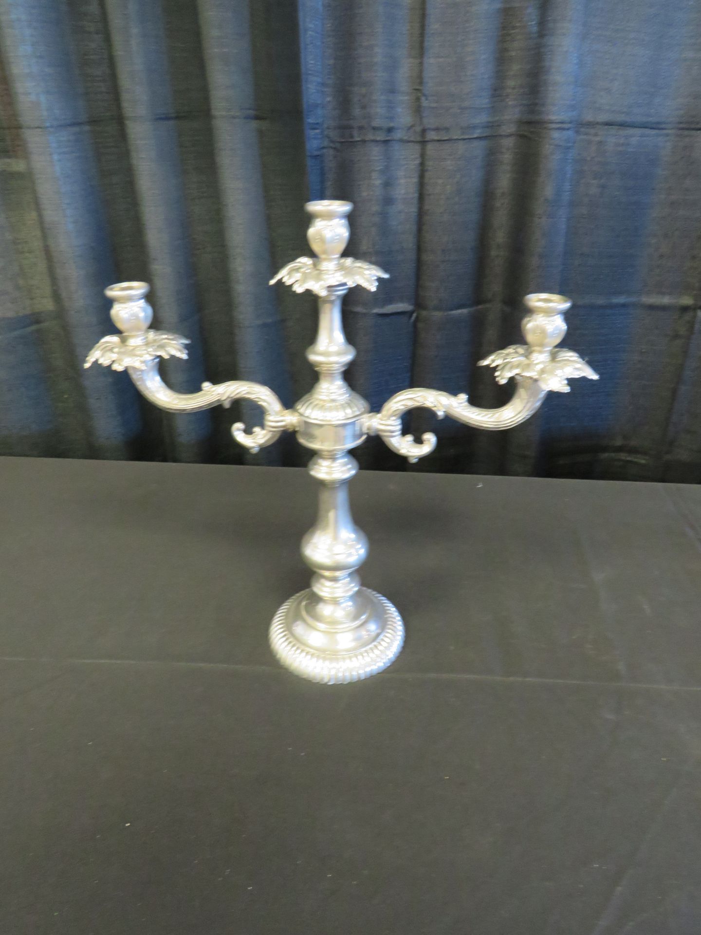 CANDELABRA, 17" 3-LIGHT SILVER PLATE