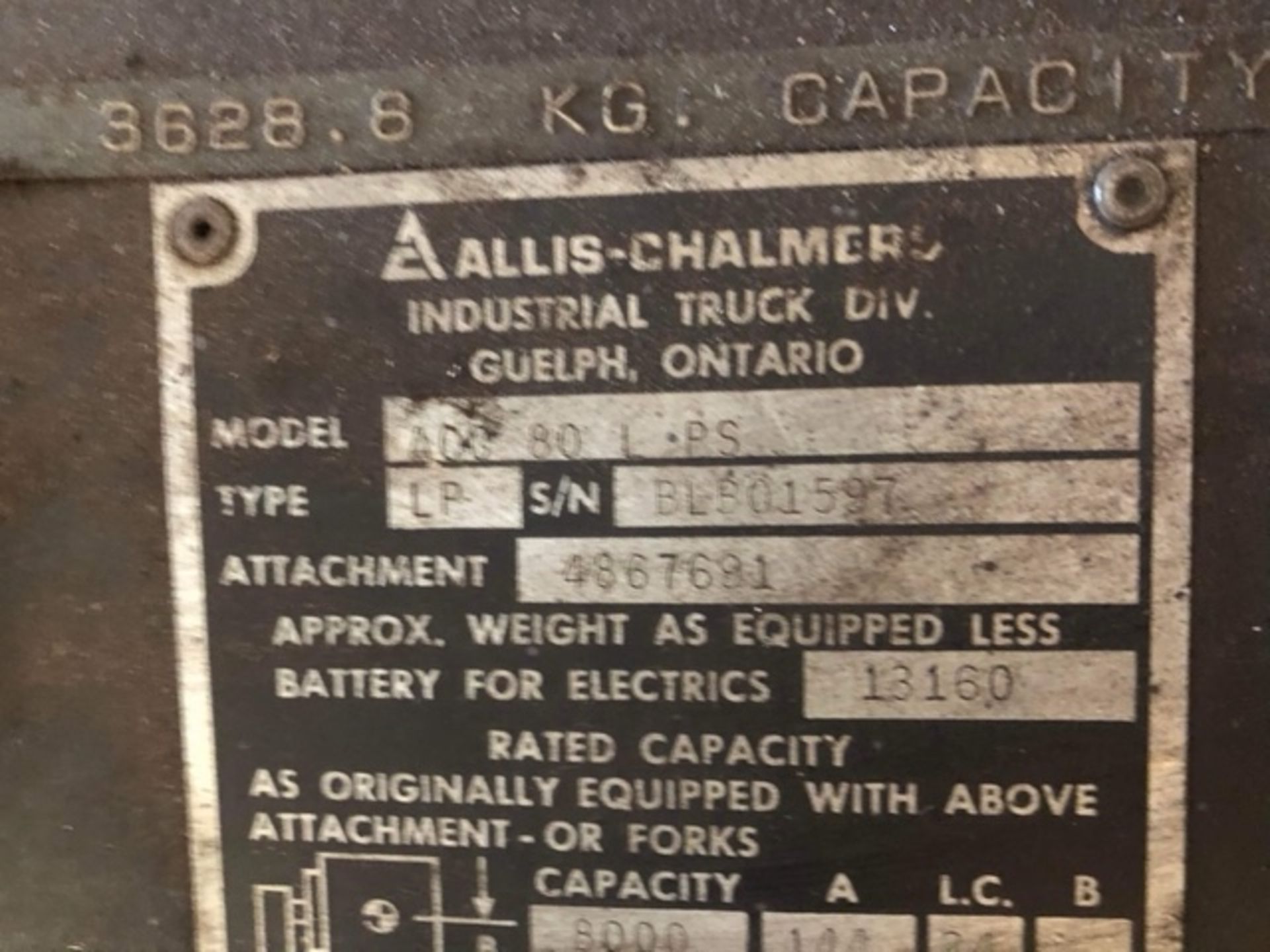 ALLIS CHALMERS 8000LB RIGGING FORKLIFT - Image 2 of 2