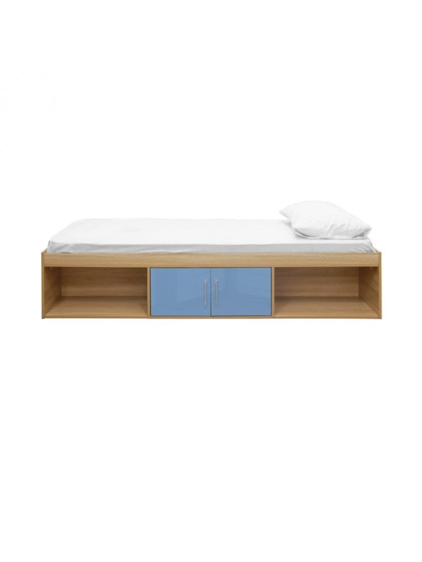 3 X NEW BOXED Dakota Wooden Single Cabin Bed In High Gloss Blue And Matt Oak. RRP £499.95 EACH.