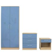 NEW BOXED 3 Piece Dakota Blue Bedroom Set. RRP £404.99. Made From MDF High Class Contemporary Style.