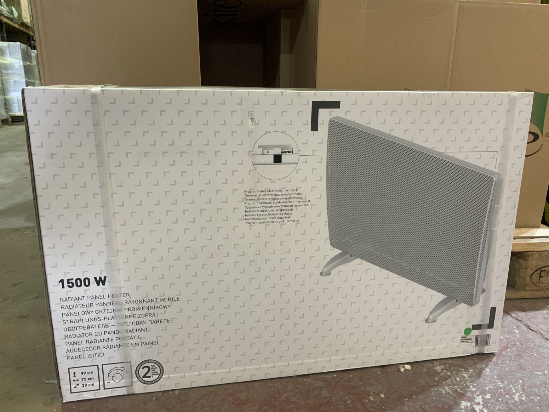 2 X NEW BOXED 1500W RADIANT PANEL HEATERS. (ROW7)
