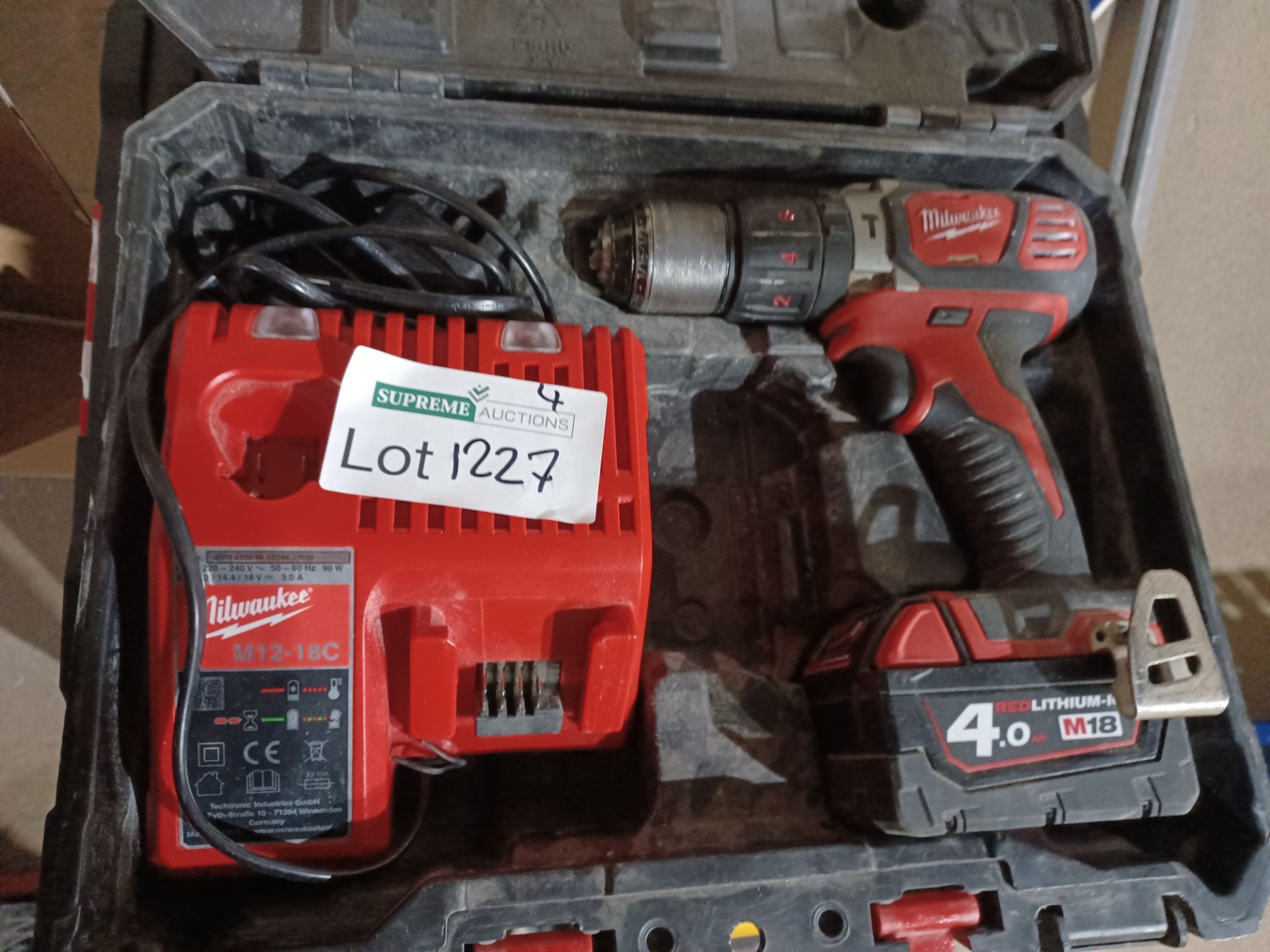 MILWAUKEE M18 BPDN-402C 18V 4.0AH LI-ION REDLITHIUM CORDLESS COMBI DRILL, INCLUDES CHARGER, BATTERY,