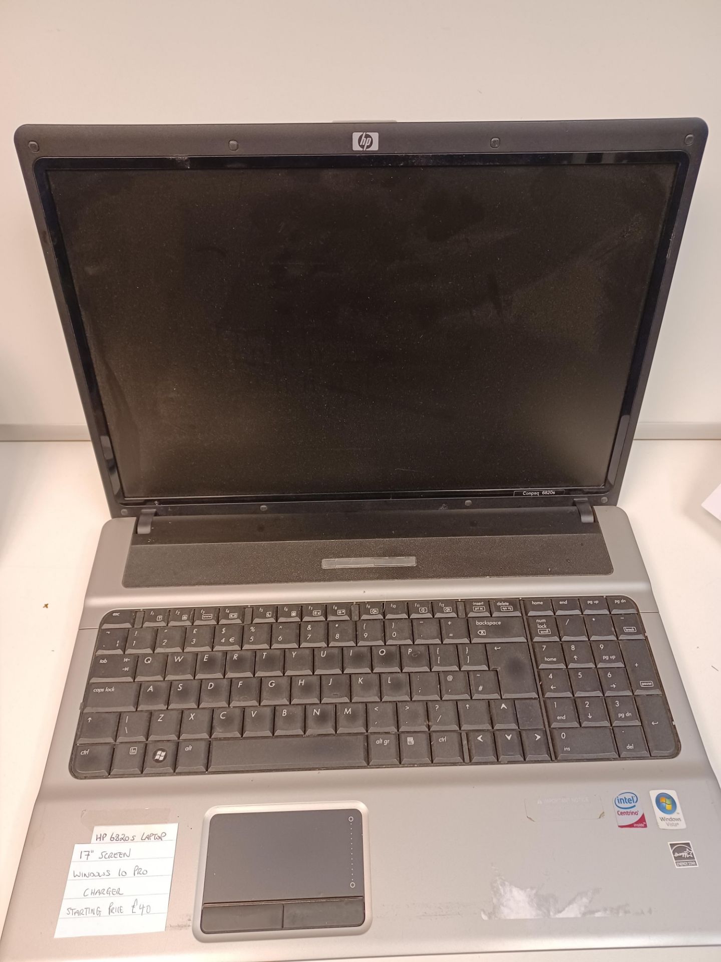 HP 6820S LAPTOP, 17" SCREEN, WINDOWS 10 PRO, CHARGER