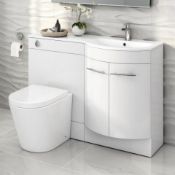 New 1200mm Alexis White Gloss Right Hand Vanity Unit. Lyon Back To Wall Pan. RRP £543.99.Contempoary