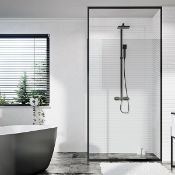 (SP23) 1000mm Wetroom Panel & Black Frame Aluminium. RRP £595.00. Glass is 1900mm in height 8mm