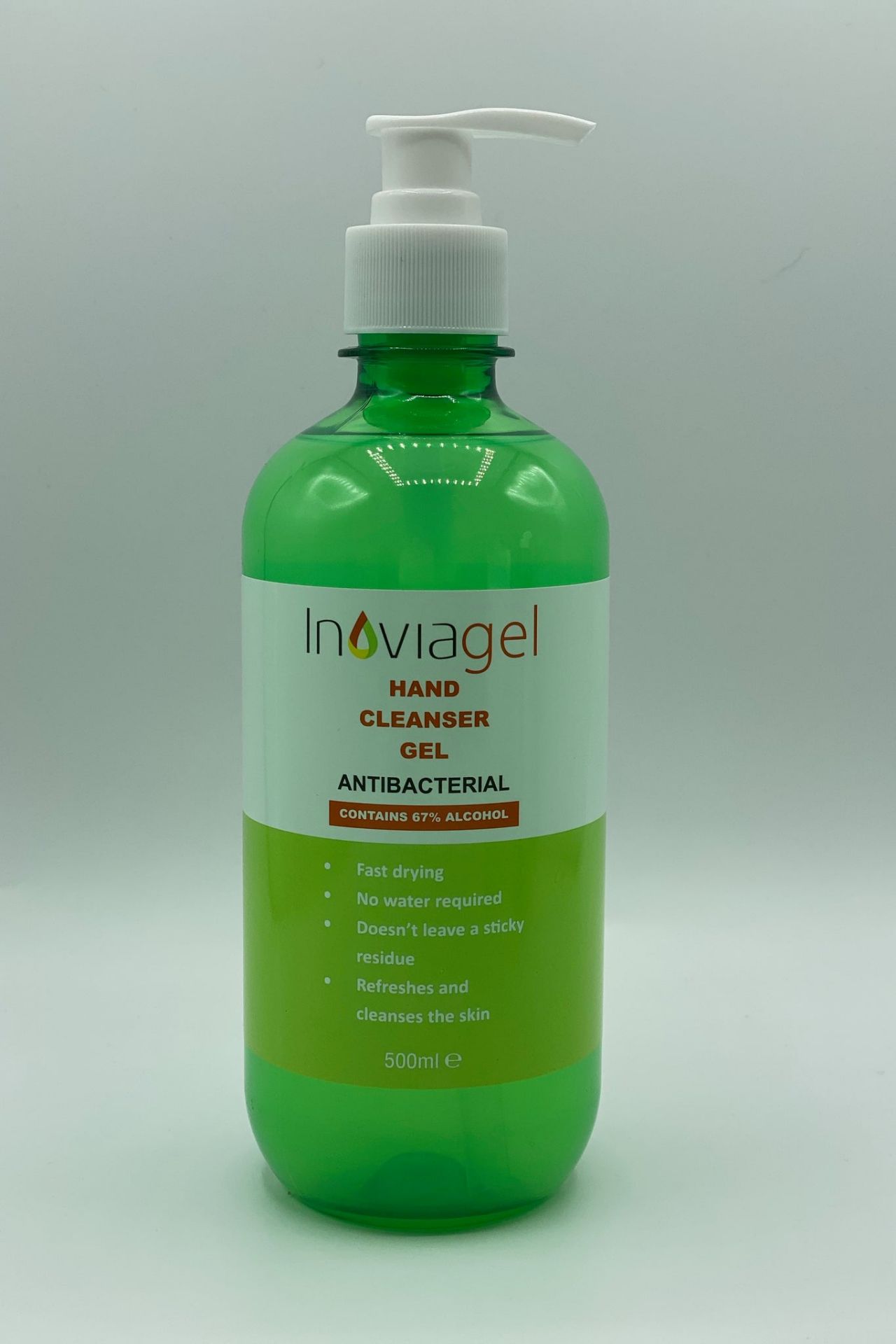 360 X NEW INOVIA ANTIBACTERIAL 500ML HAND CLEANSER GEL PUMP BOTTLE. FAST DRYING, NO WATER (ROW9)