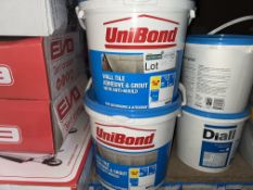 6 X BRAND NEW UNIBOND READY MIXED WHITE TILE ADHESIVE AND GROUT 12.8KG S1-33