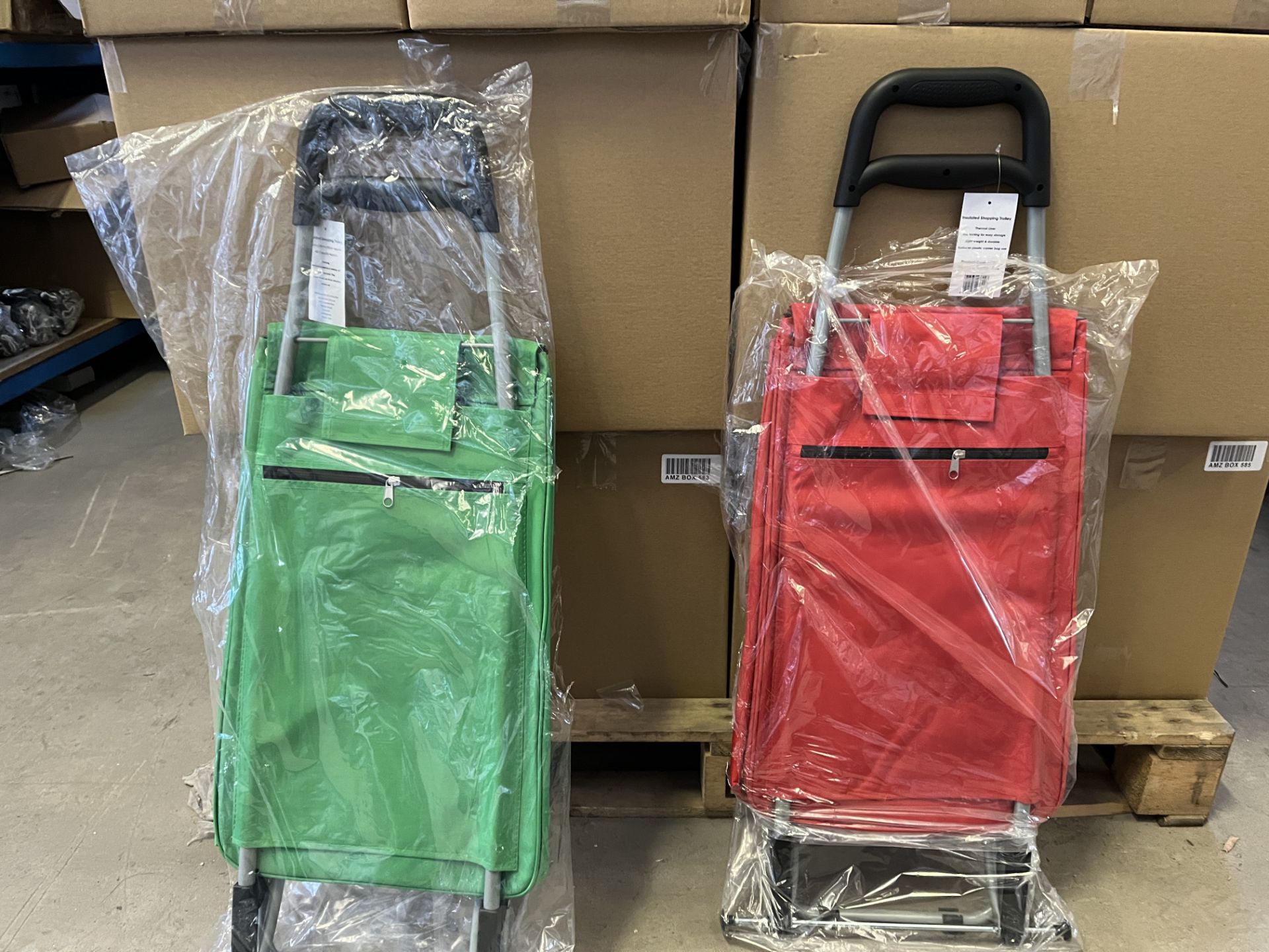 4 X BRAND NEW GREEN AND RED SHOPPING/FESTIVAL TROLLIES S1