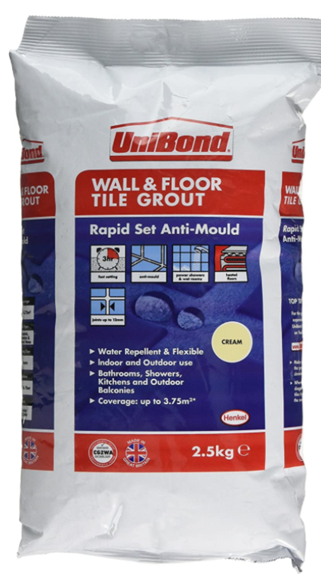 42 X UNIBOND RAPID SET CREAM WALL AND FLOOR GROUT 2.5KG BAG (ROW18)