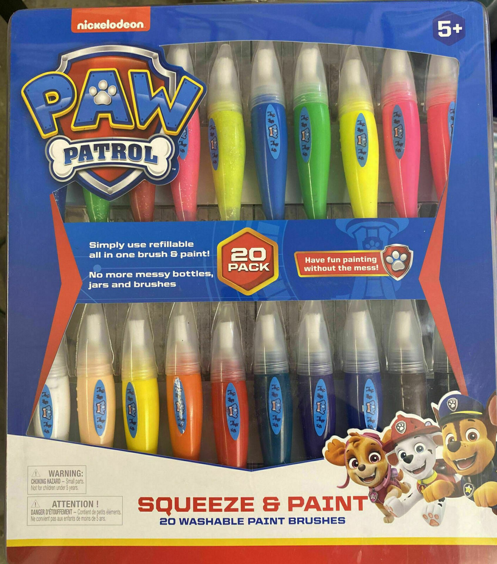 10 X PACKS OF 20 NICKELODEON PAW PATROL SQUEEZE & PAINT WASHABLE PAINT BRUSH SETS (ROW5)