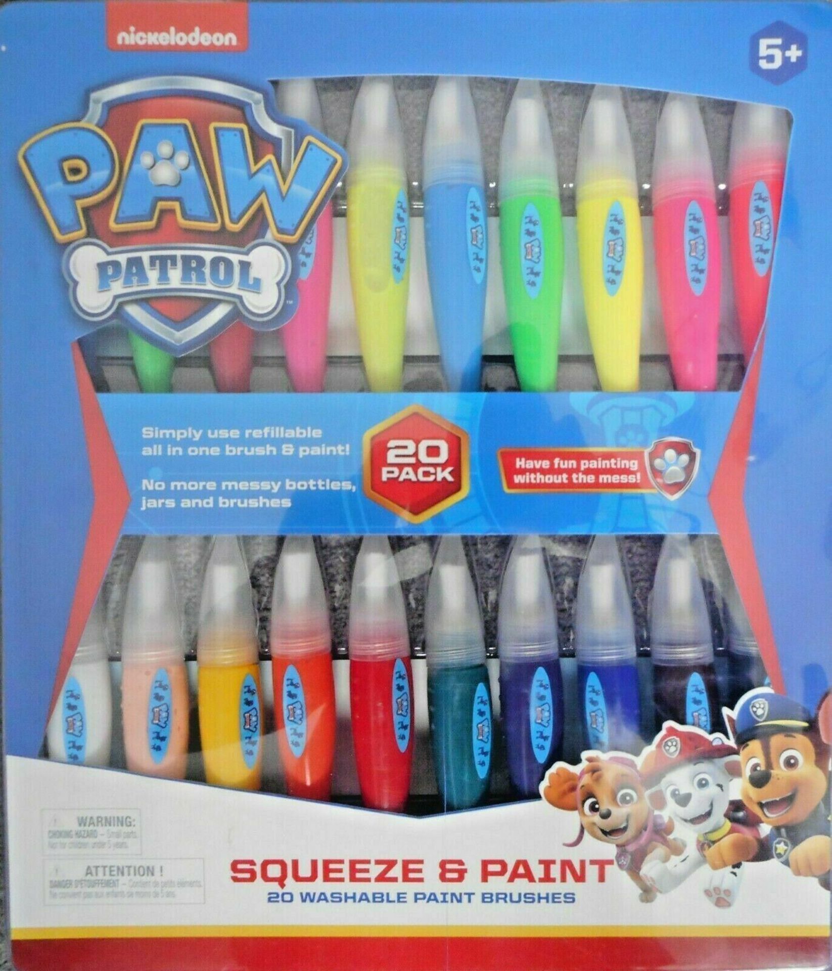 10 X PACKS OF 20 NICKELODEON PAW PATROL SQUEEZE & PAINT WASHABLE PAINT BRUSH SETS (ROW5)