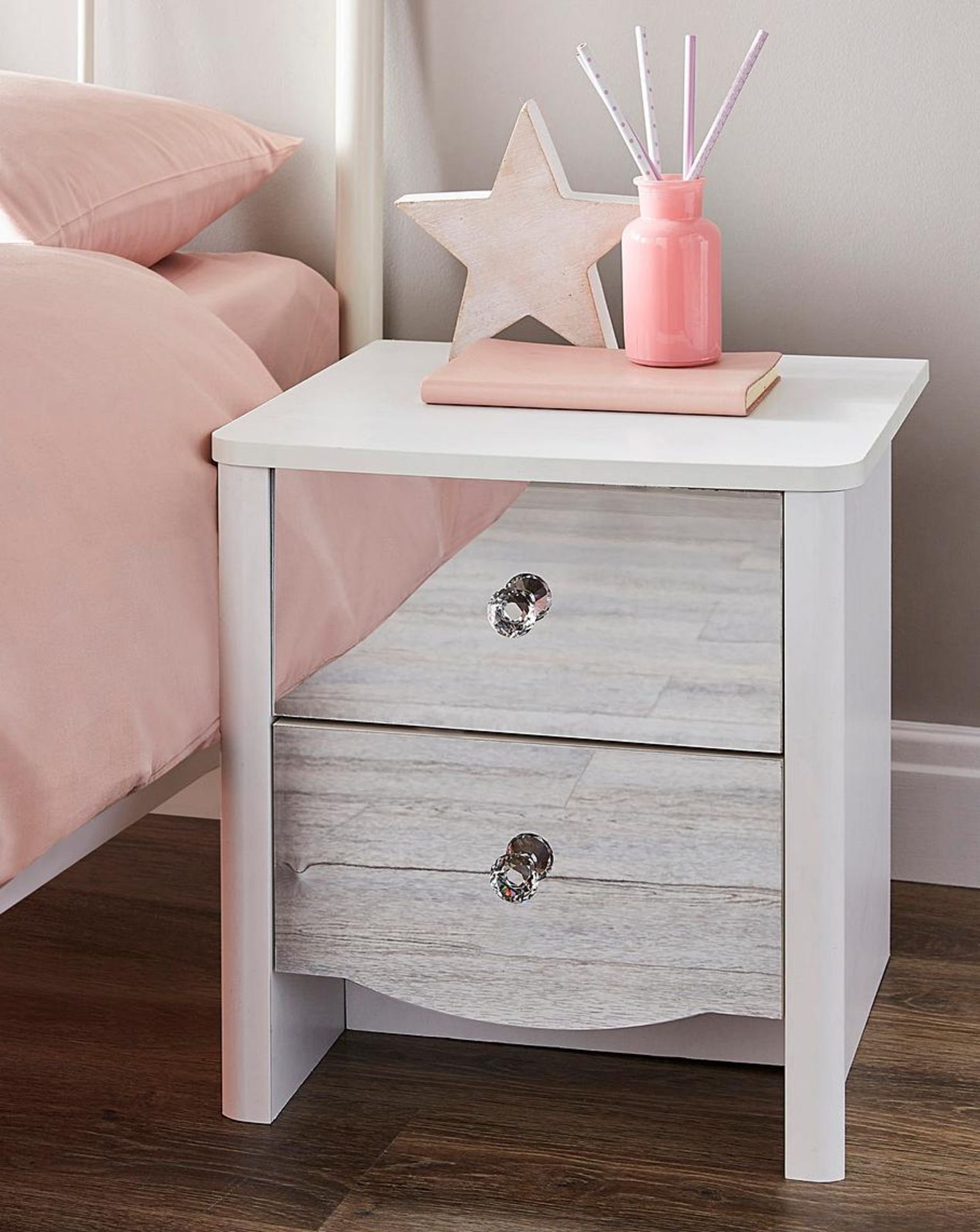 Amelia Children's Mirrored Front 2 Drawer Bedside Table (117372)