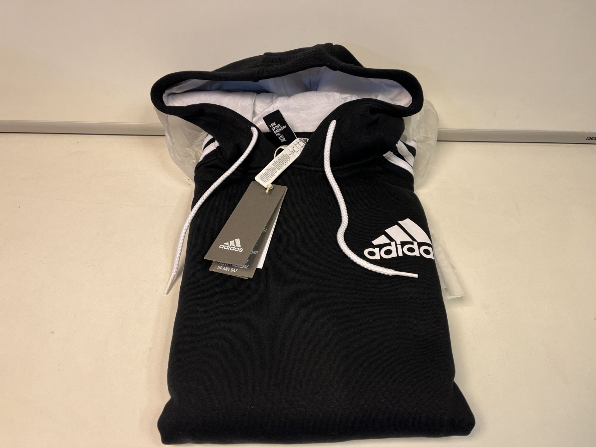 6 X BRAND NEW ADIDAS MENS 3 STRIPES LOGO OVER THE HEAD CASUAL HOODIES LOUNGEWEAR BLACK SIZE SMALL