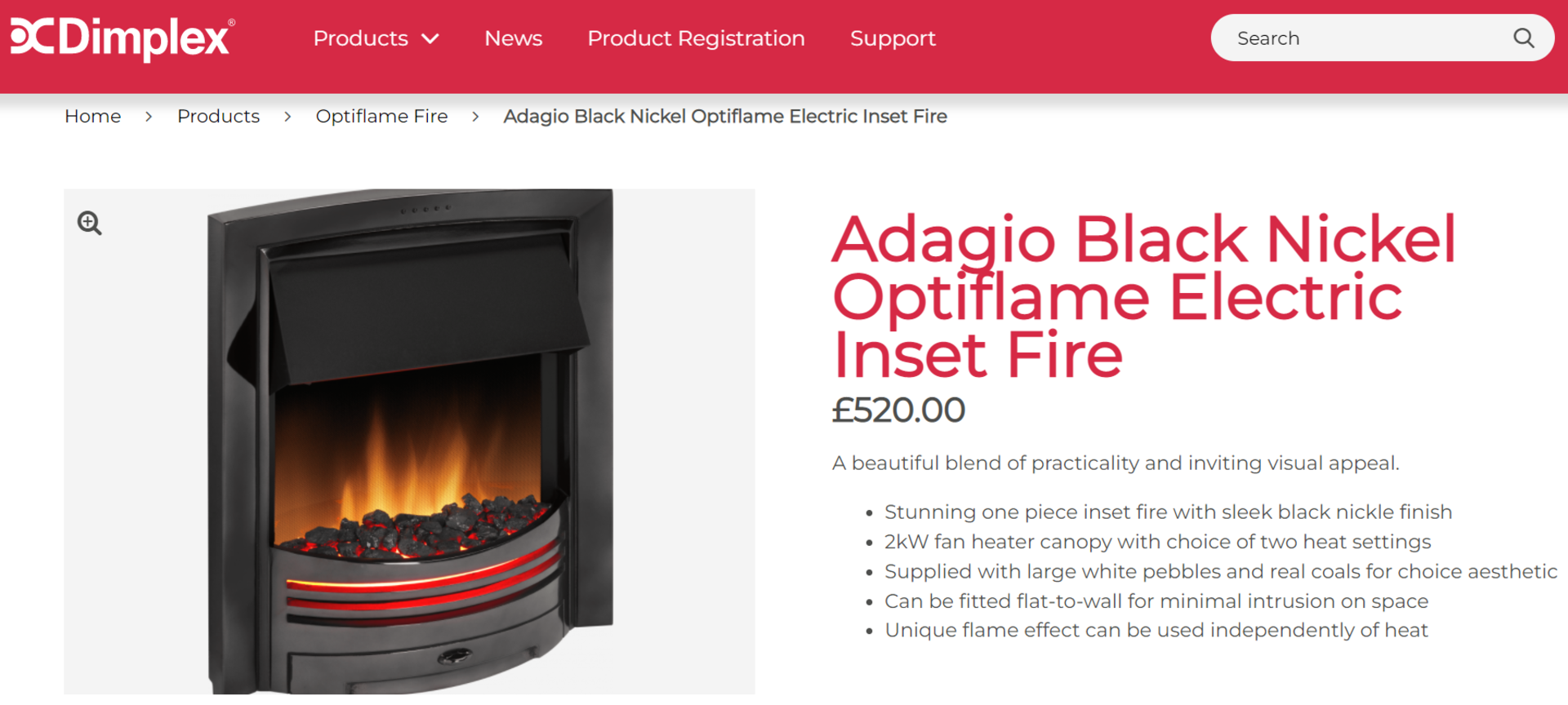 1 x BRAND NEW BOXED Dimplex Adagio Black Nickel Optiflame Electric Inset Fire. RRP £520.00. A