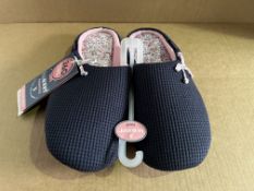 12 X BRAND NEW NAVY WAFFLE MULE TOTE ISOTONER SLIPPERS IN RATIO BOX SIZES PRICE MARKED £18 EACH 4-